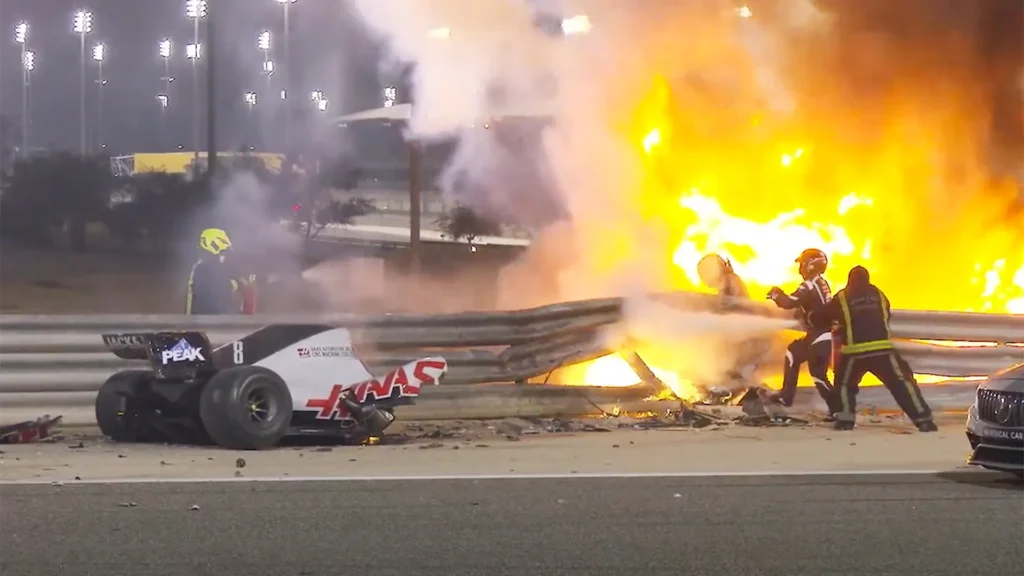 Romain Grosjean miraculously survived a horrendous crash at the Bahrain GP - where his Haas F1 car was split in half