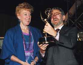 1987: Communications Minister Flora MacDonald accepted an Emmy awarded to the Department of Communications and NASA recognizing their joint role in developing Ku-band satellite technology through the Hermes program. Credit: CRC photo 87-24547.