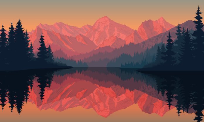 vector morning on a mountain lake