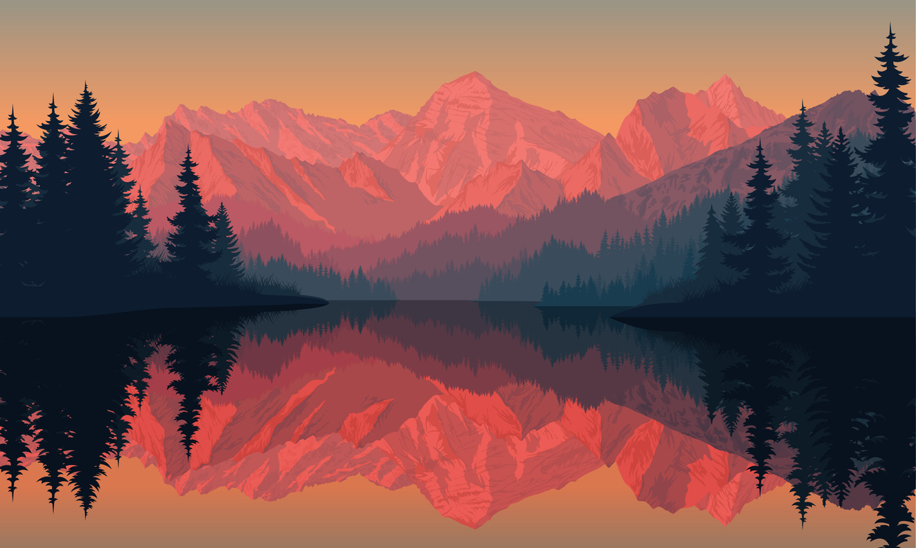vector morning on a mountain lake