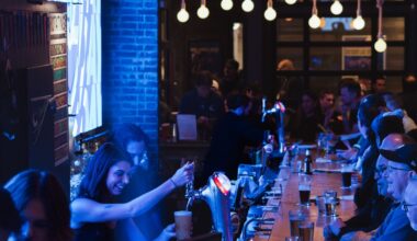 Photo of Shark Club Vancouver’s bar at night