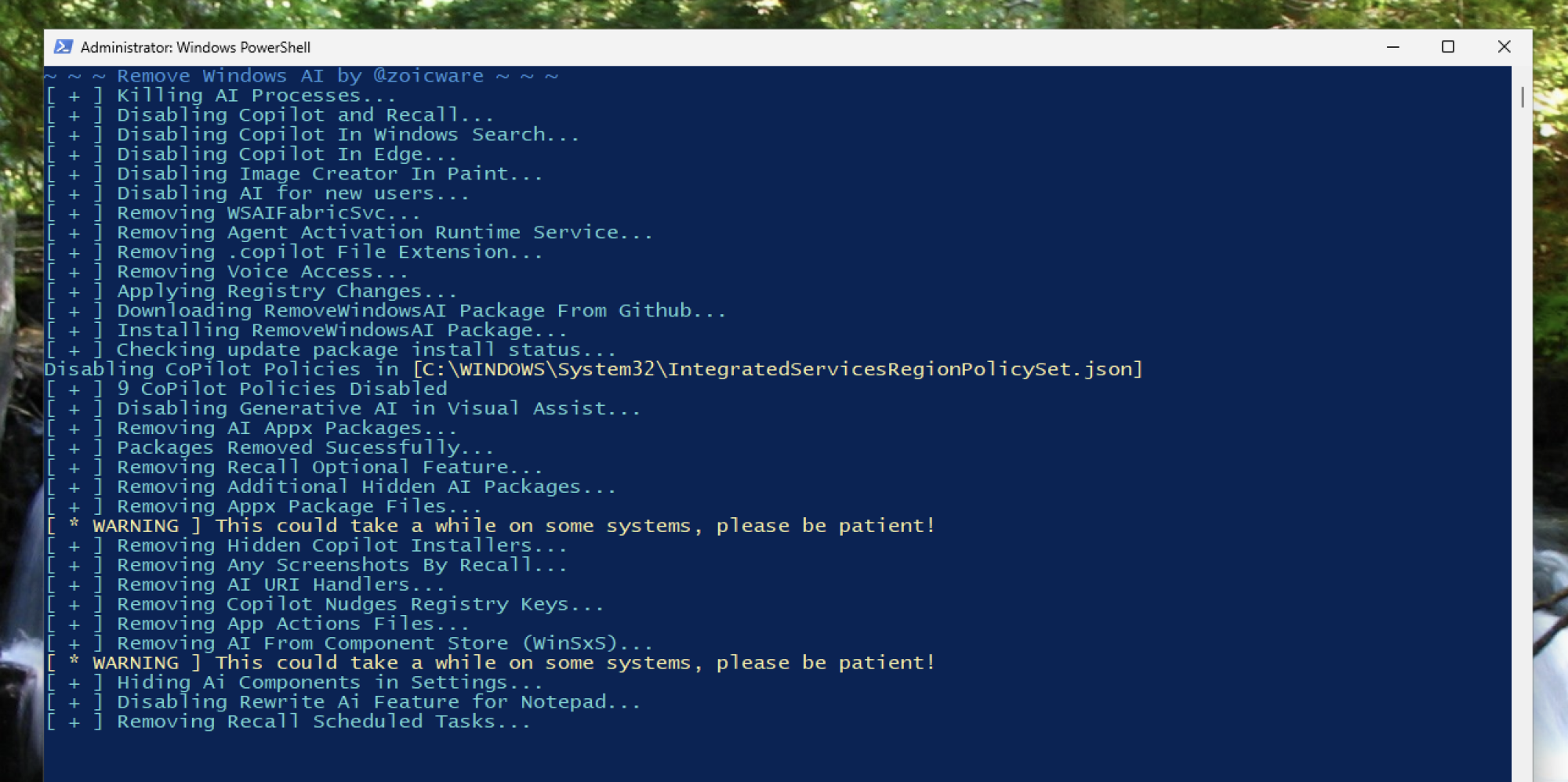 A screenshot of the script running in PowerShell.