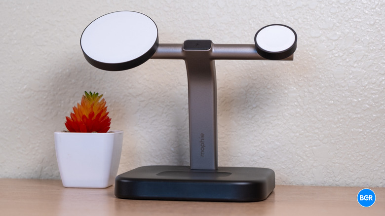 Mophie Qi2 3-in-1 Wireless Charging Stand on a table
