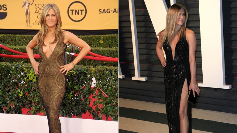 Jennifer aniston at the 2015 SAG Awards and at the 2017 Vanity Fair Oscar Party