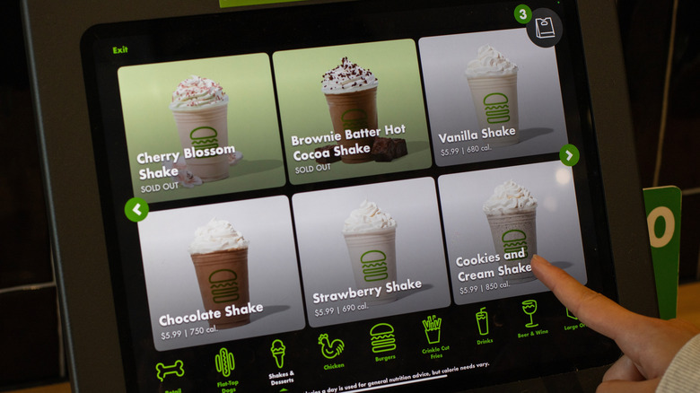 Milkshake options on a kiosk screen