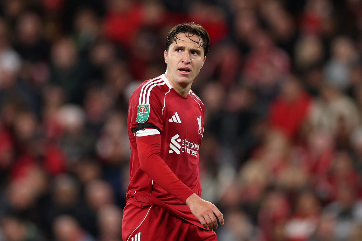 LIVERPOOL, ENGLAND - SEPTEMBER 23: Federico Chiesa of Liverpool during the Carabao Cup Third Round match between Liverpool and Southampton at Anfield on September 23, 2025 in Liverpool, England. (Photo by Jan Kruger/Getty Images)
