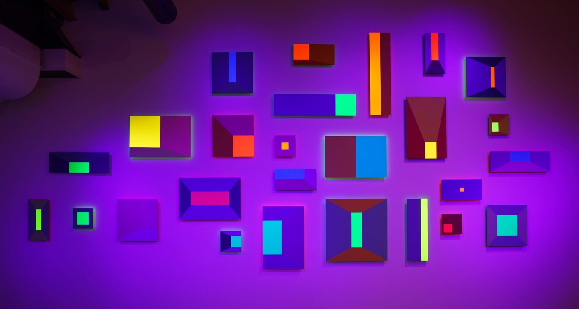 colorful rectangular shapes on a glowing purple backdrop by Luftwerk