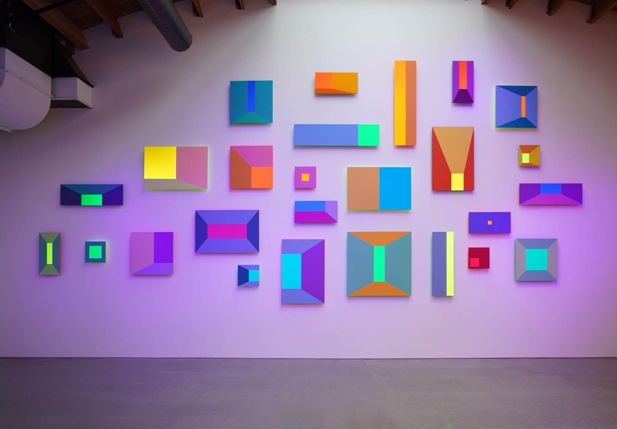 colorful rectangular shapes on a glowing purple backdrop by Luftwerk