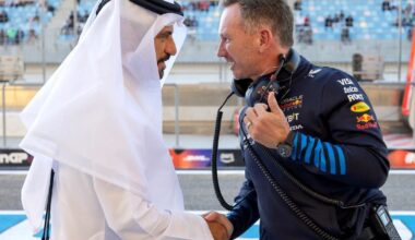 FIA President Mohammed Ben Sulayem and Red Bull F1 Team Boss Christian Horner shake hands at 2024 Bahrain GP