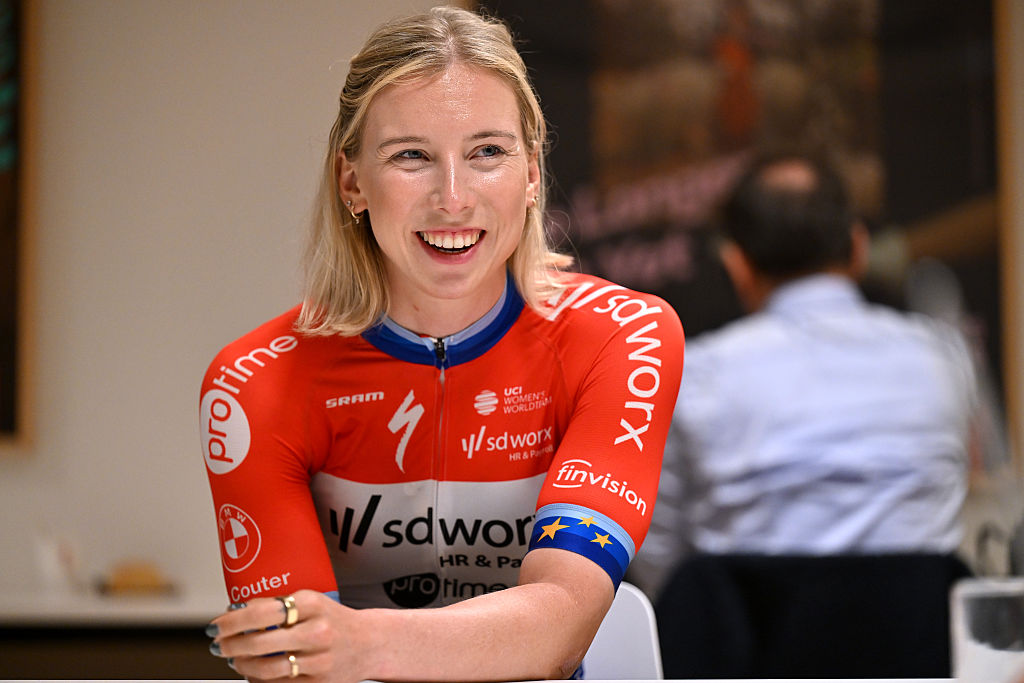 ALTEA, SPAIN - JANUARY 08: Lorena Wiebes of The Netherlands during the SD Worx &ndash; Protime 2026, Team Presentation on January 08, 2026 in Altea, Spain. (Photo by Luc Claessen/Getty Images)