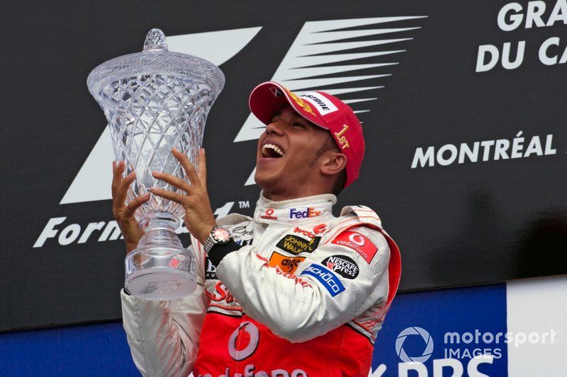 Podium: Race winner Lewis Hamilton, McLaren