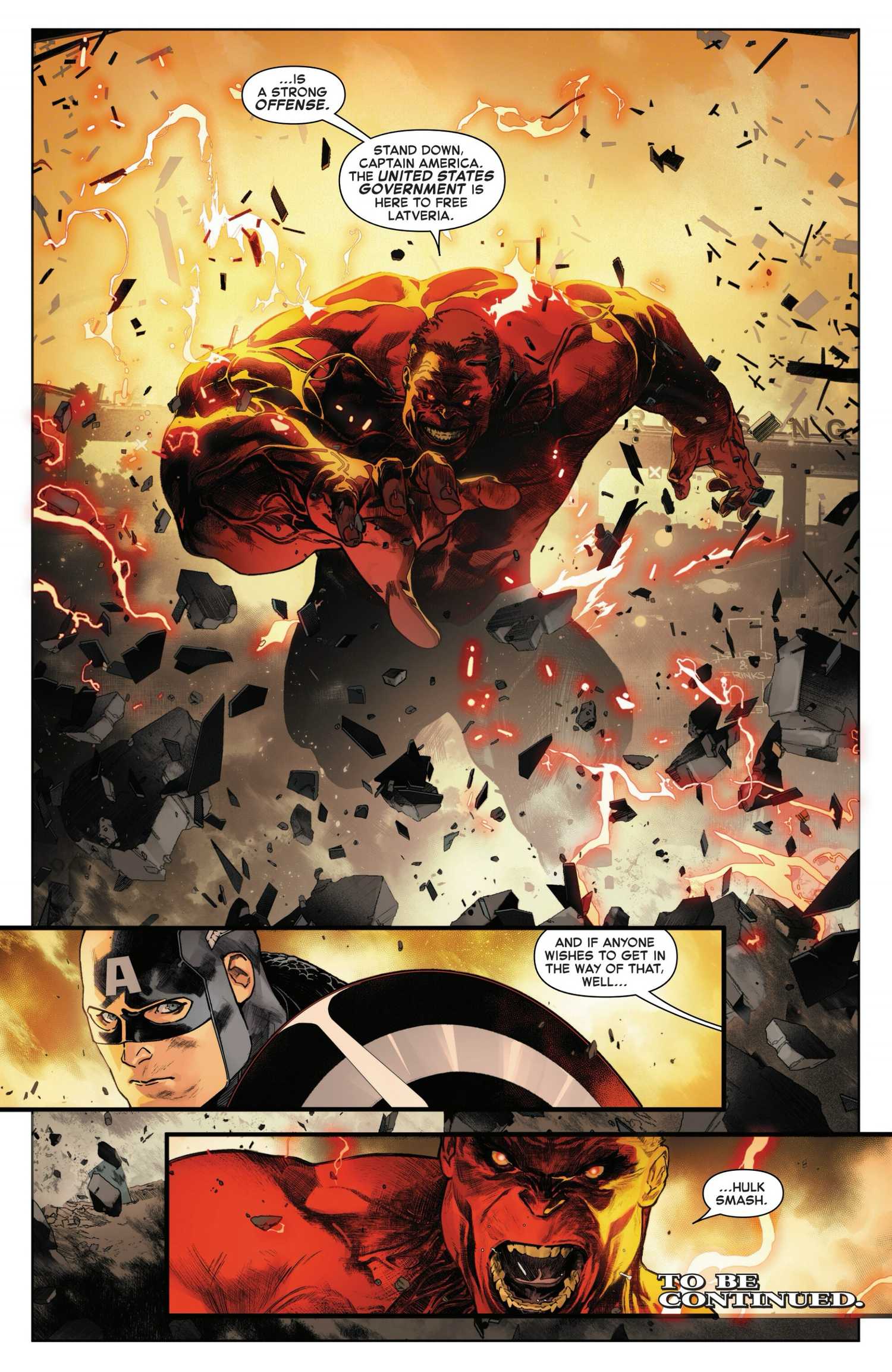 Red Hulk and Steve Rogers in Latveria in Captain America #6