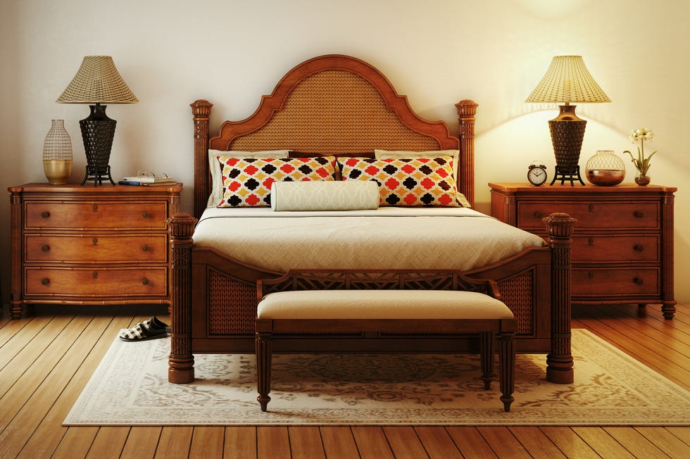 refined caribbean styling master bedroom