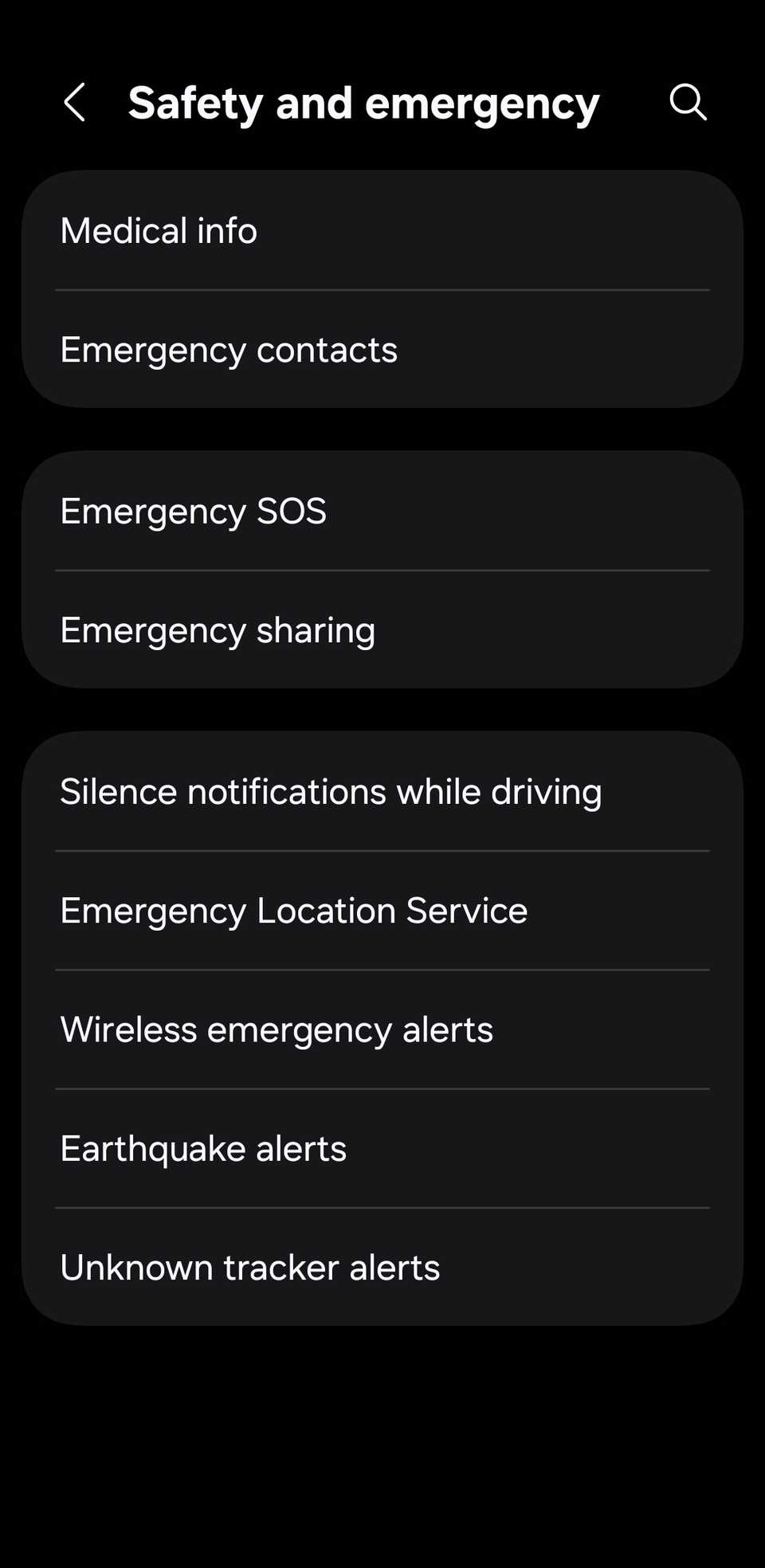 Safety and emergency settings on Android phone