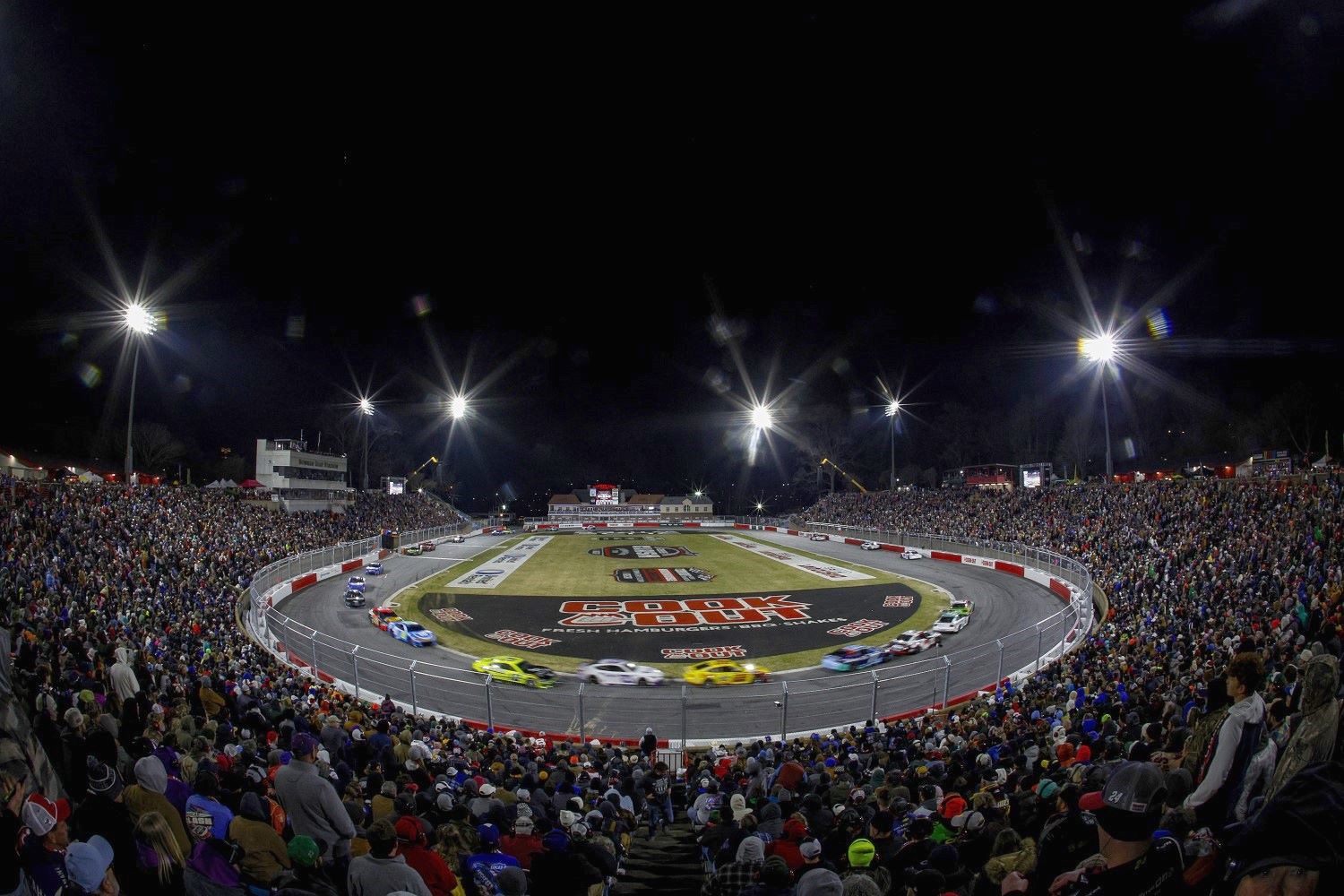 A general view of racing during the Cook Out Clash at Bowman Gray Stadium on February 02, 2025 in Winston Salem, North Carolina. (Photo by Sean Gardner/Getty Images for NASCAR)