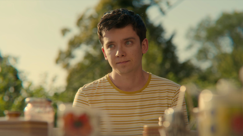 Otis (Asa Butterfield) mortified talking to mother in Sex Education