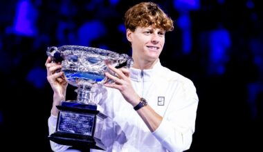 Jannik Sinner of italy raises the Norman Brookes Challenge Cup after winning the Men's Singles Final of the 2025 Australian Open on January