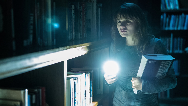 Wren creeping through library at night