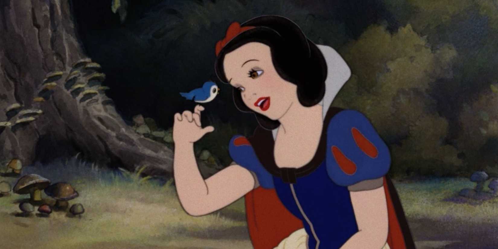 Snow White sings to a blue bird that is sitting on her finger in Snow White and the Seven Dwarfs.