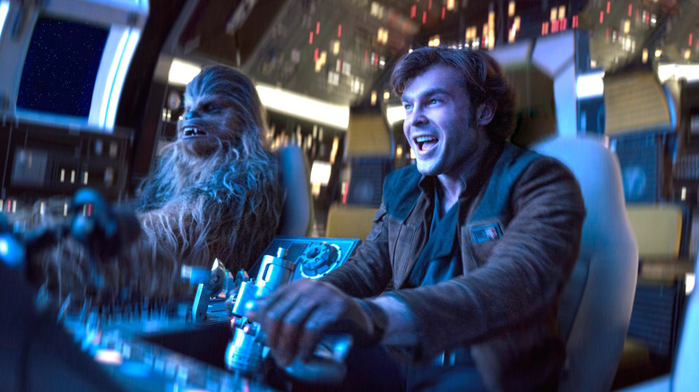 Han and Chewbacca fly the Millennium Falcon