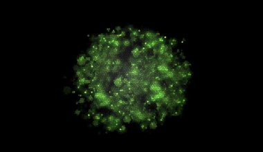 Sparkling Green Mosaic Cells Creating An Abstract Organic Shape Against A Dark Background