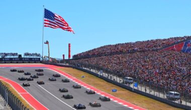Max Verstappen of the Netherlands driving the (1) Oracle Red Bull Racing RB21 leads the field into the first corner at the start during the F1 Grand Prix of United States at Circuit of The Americas on October 19, 2025 in Austin, Texas. (Photo by Sam Bagnall/Sutton Images) // Getty Images / Red Bull Content Pool //