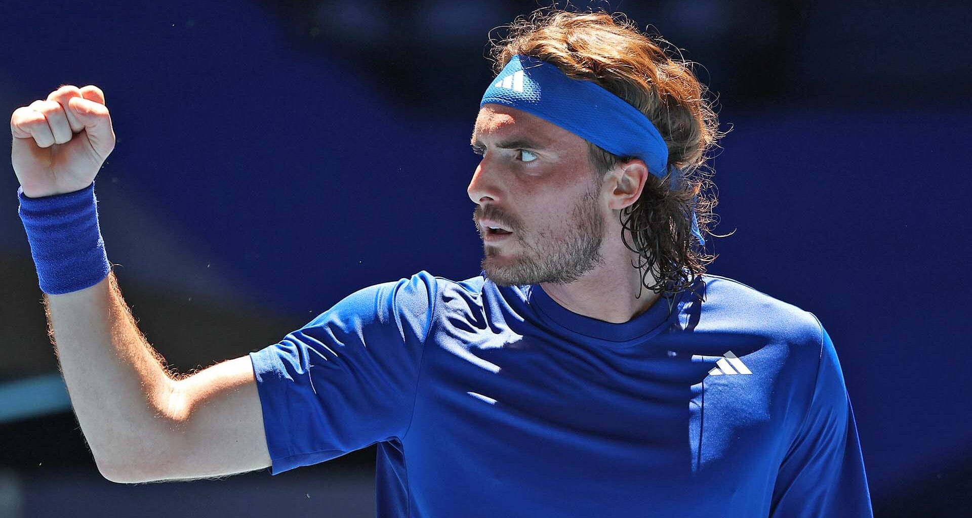 Stefanos Tsitsipas during his three-set triumph against Taylor Fritz on Wednesday in Perth.