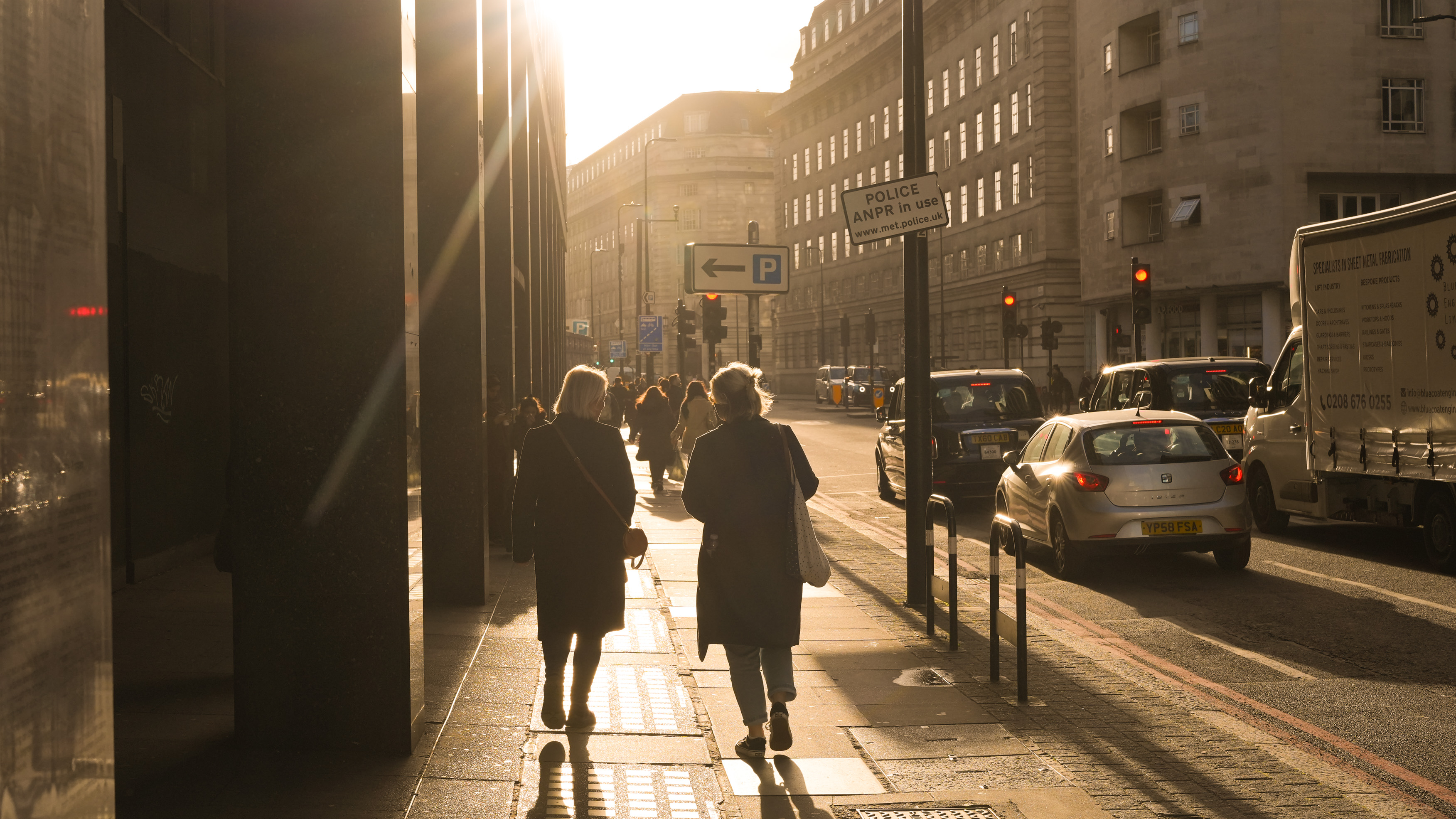 A city street at sunset