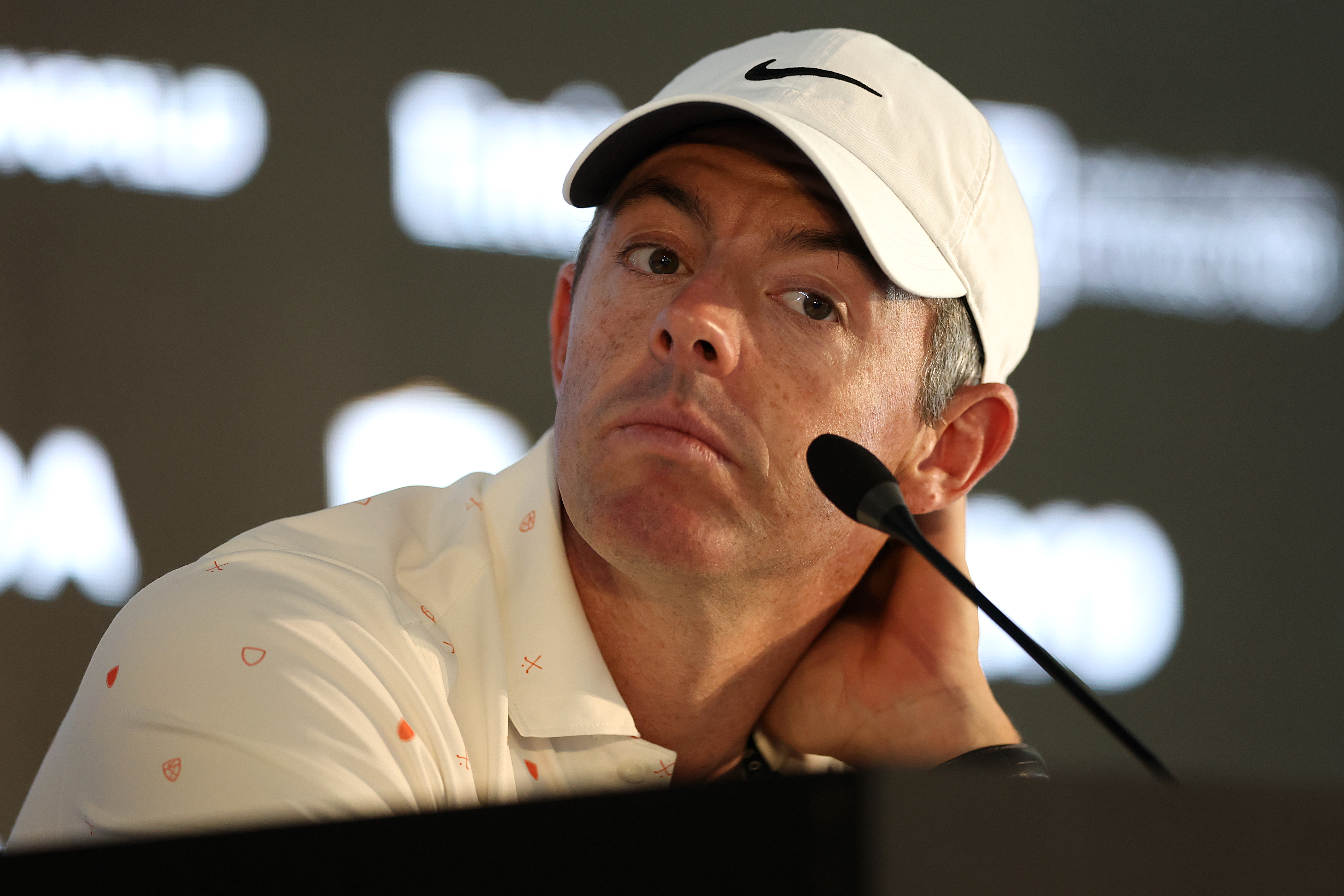 Rory McIlroy speaking during a press conference at the Hero Dubai Desert Classic.