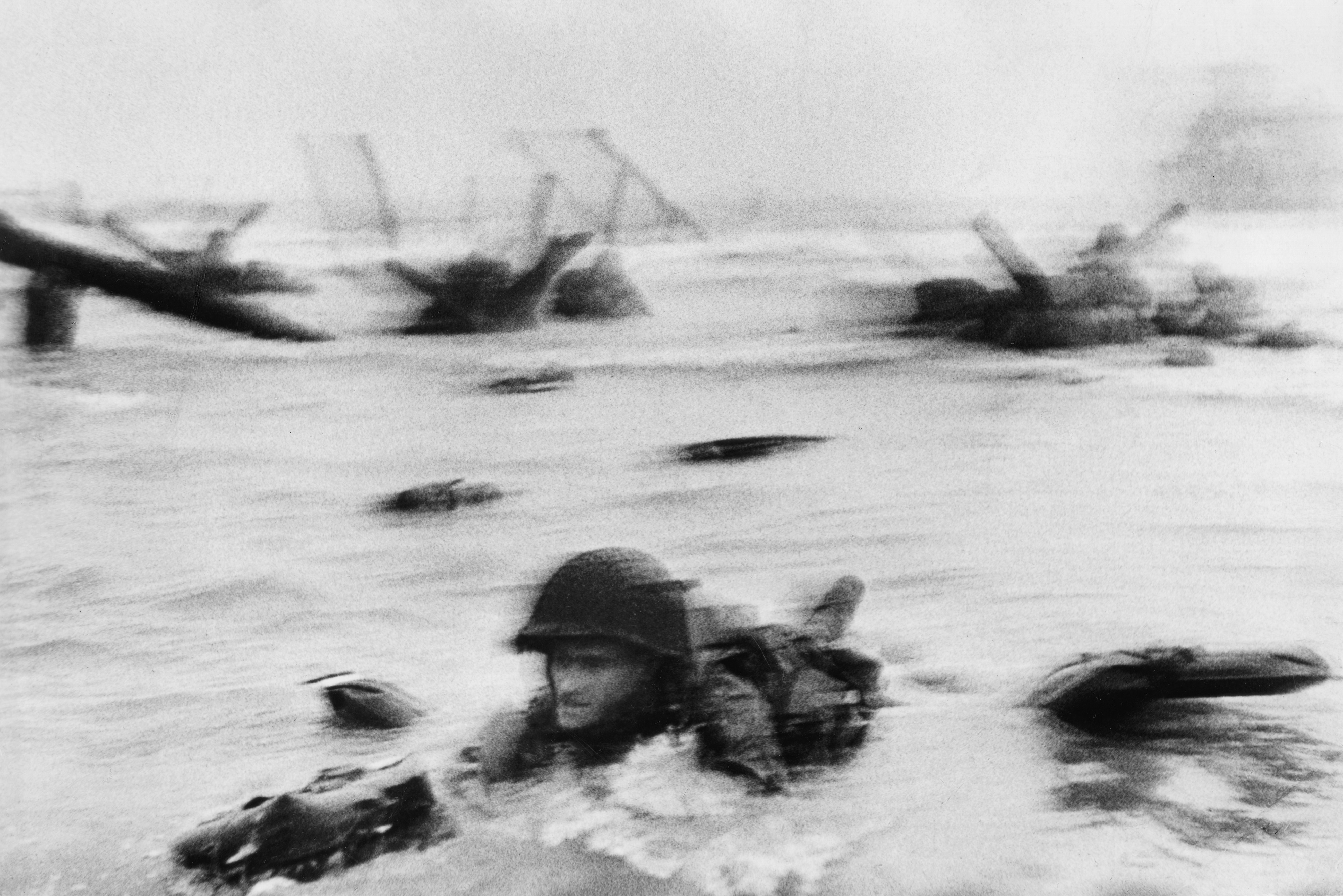US troops assault Omaha Beach during the D-Day landings.