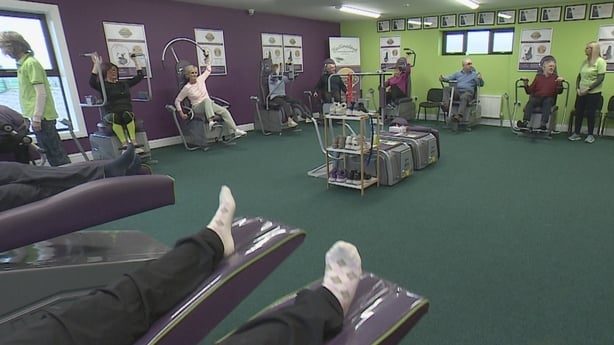 Group of people using exercise machines