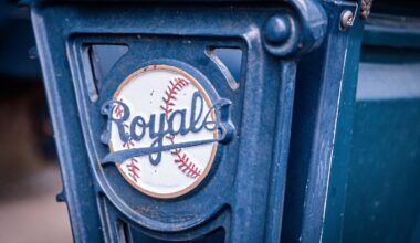 Apr 16, 2023; Kansas City, Missouri, USA; Logo on stadium seats prior to the game between the Kansas City Royals and the Atlanta Braves at Kauffman Stadium. Mandatory Credit: William Purnell-Imagn Images