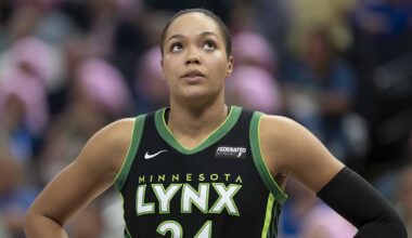 Sep 11, 2025; Minneapolis, Minnesota, USA; Minnesota Lynx forward Napheesa Collier (24) during the second half against the Golden State Valkyries at Target Center. Mandatory Credit: Jesse Johnson-Imagn Images