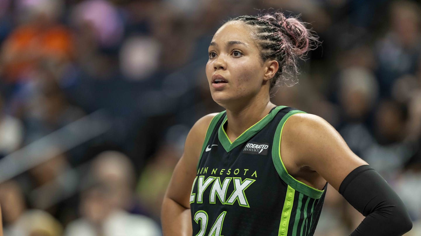 Sep 14, 2025; Minneapolis, Minnesota, USA; Minnesota Lynx forward Napheesa Collier (24) looks on against the Golden State Valkyries in the second half during game one of round one for the 2025 WNBA Playoffs at Target Center. Mandatory Credit: Jesse Johnson-Imagn Images