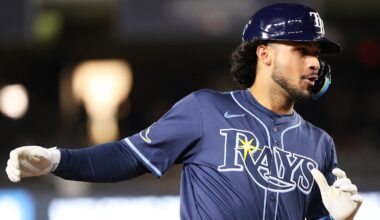 Aug 29, 2025; Washington, District of Columbia, USA; Tampa Bay Rays outfielder Everson Pereira (45) celebrates after hitting a home run during the fifth inning against the Washington Nationals at Nationals Park. Mandatory Credit: Daniel Kucin Jr.-Imagn Images