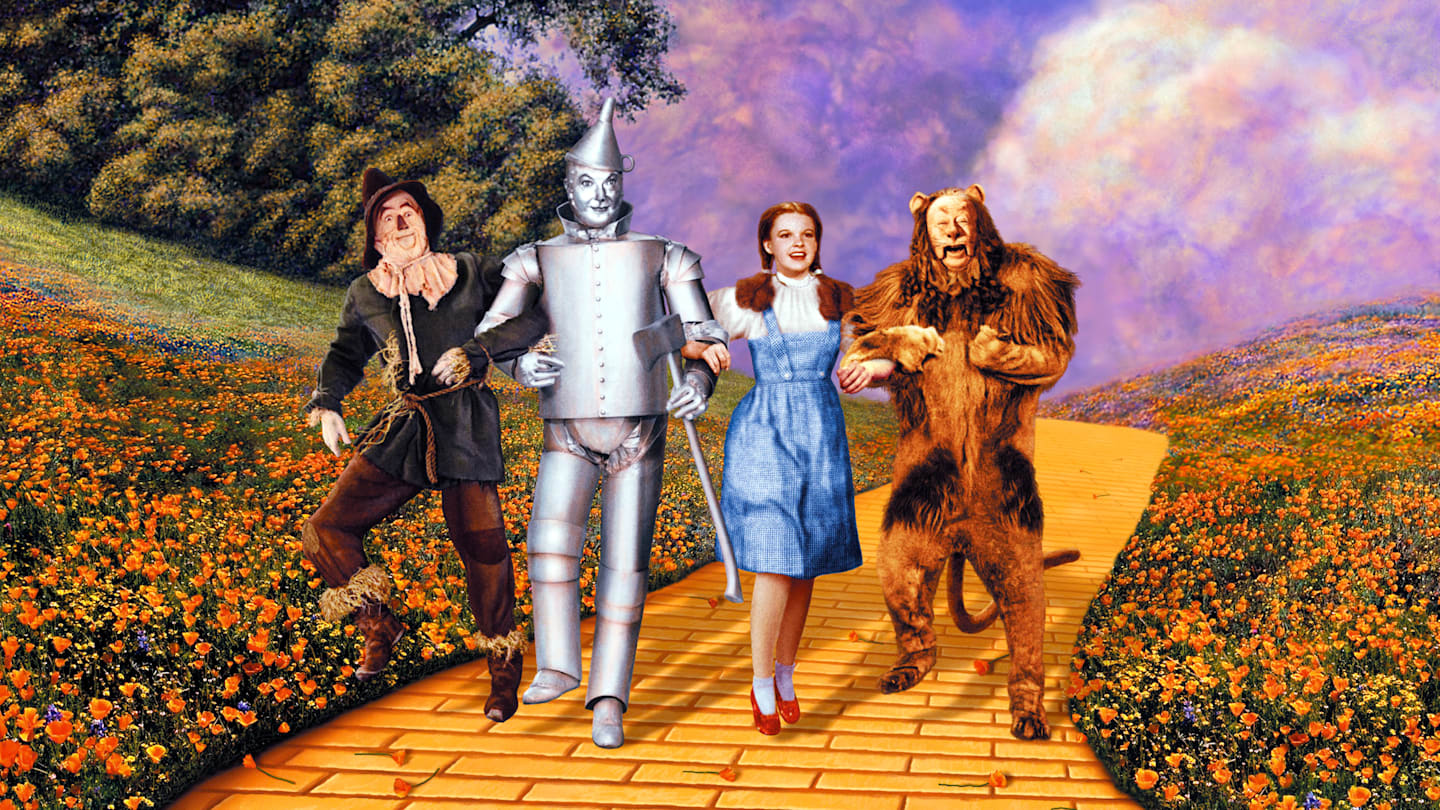 Ray Bolger, Jack Haley, Judy Garland, and Bert Lahr in 'The Wizard of Oz'.