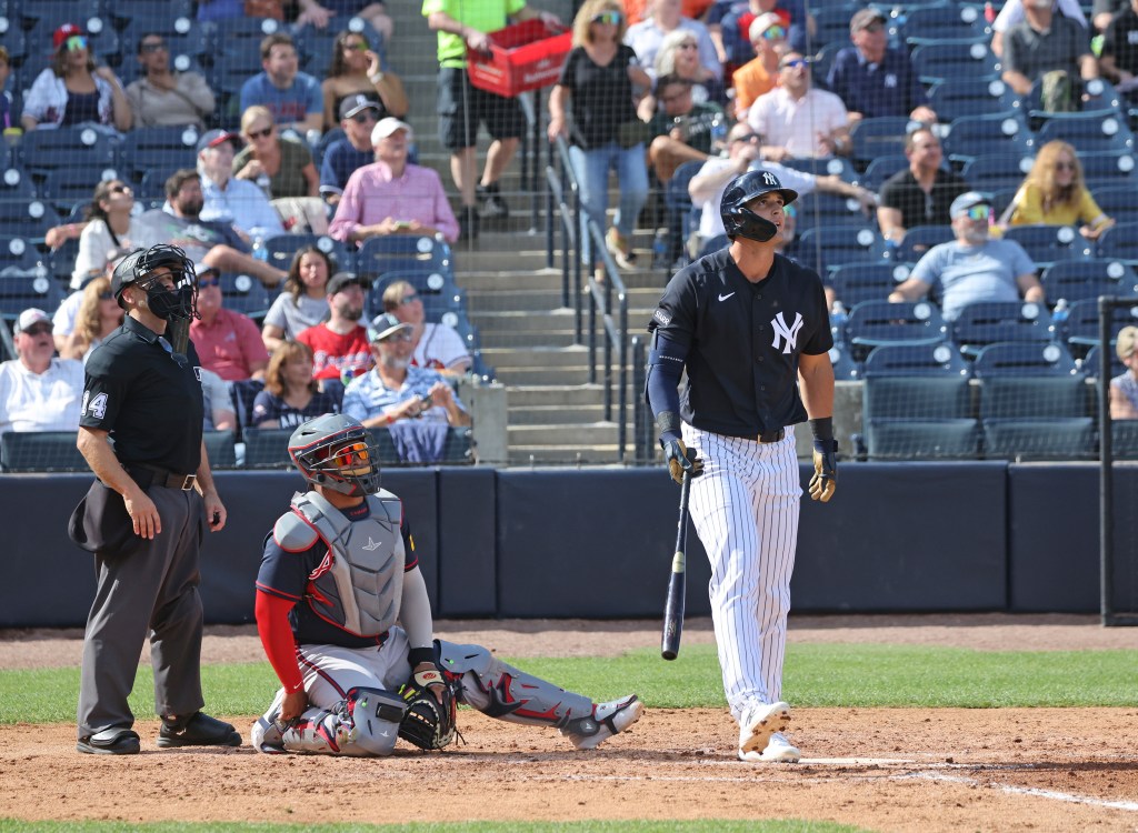New York Yankees center fielder Spencer Jones hitting a solo homer in the 7th inning.
