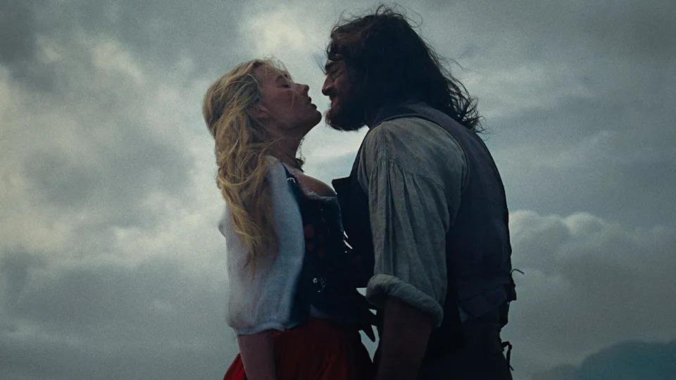 A still from Wuthering Heights showing Margot Robbie and Jacob Elordi