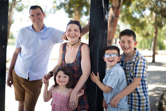 Jessica Seitz, with husband Russell and children Holly, 3, Isaac, 7, and Lachlan, 8.