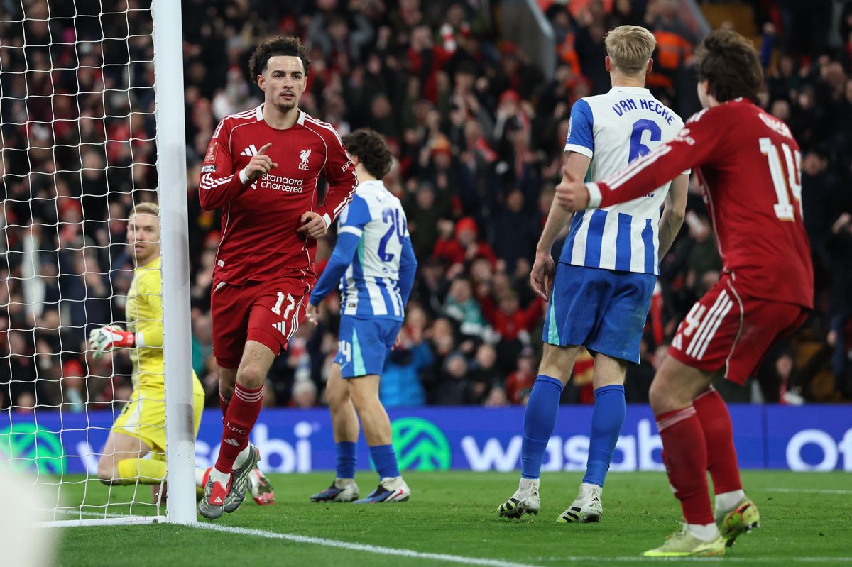 Curtis Jones celebrates scoring against Brighton