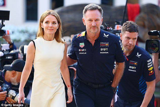 Horner, pictured with wife Geri Halliwell, was sacked by Red Bull after 20 years in charge