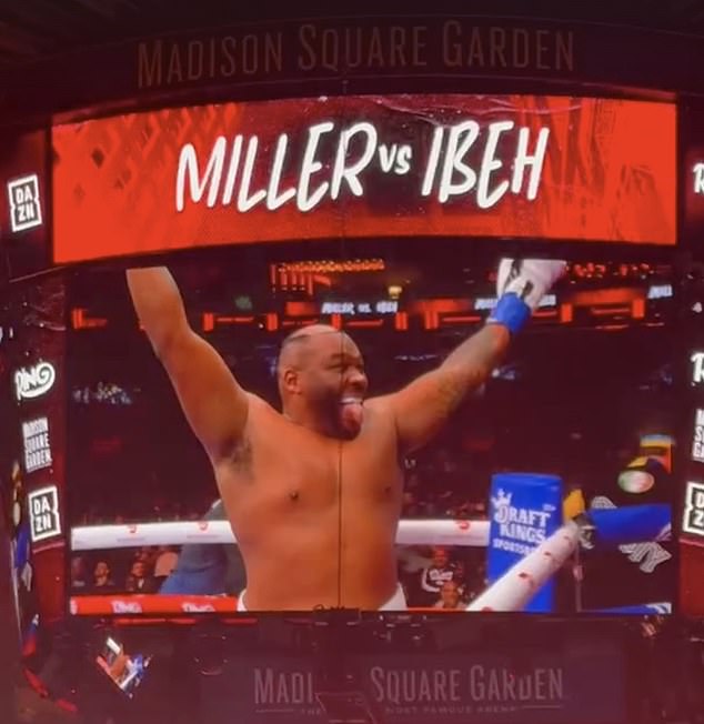 Miller embraced the situation, grabbed the hair piece and flung it into the crowd (above)