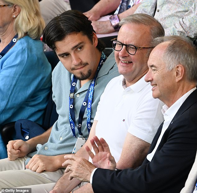 Prime Minister Anthony Albanese in the front row at the Australian Open men's semi final in Melbourne last week