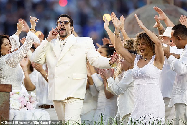 Bad Bunny performs during 2026 Super Bowl LX at Levi's Stadium in Santa Clara on Sunday