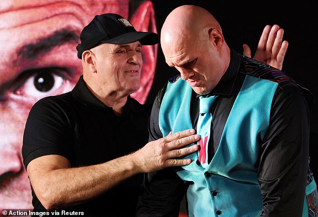 John Fury pictured with Tyson Fury ahead of his press conference with Arslanbek Makhmudov