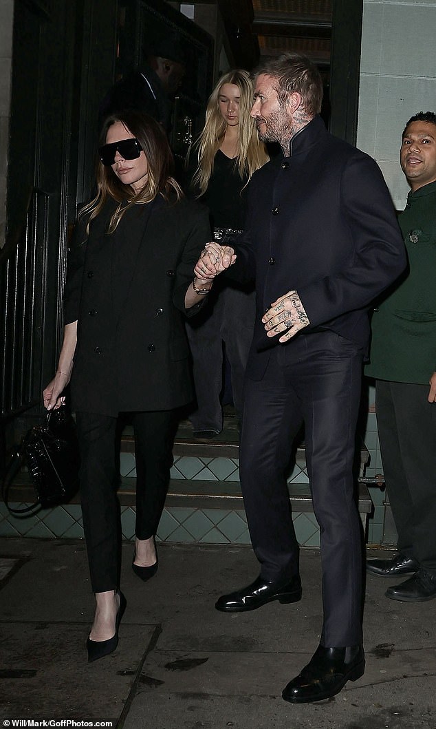 The Beckhams put on a united front as they departed the lavish London venue, while oldest son Brooklyn continues to isolate himself from his relatives