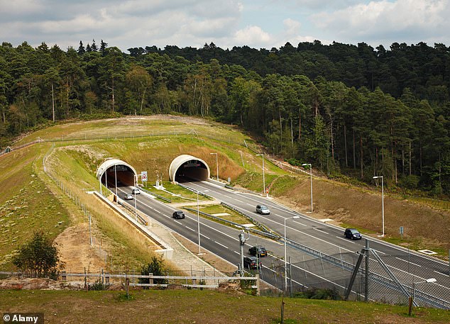 The southern end of the A3 tunnel under Hindhead where the crash occurred at around 10am on Thursday. Police today confirmed the victims died at the scene, with officers appealing for information