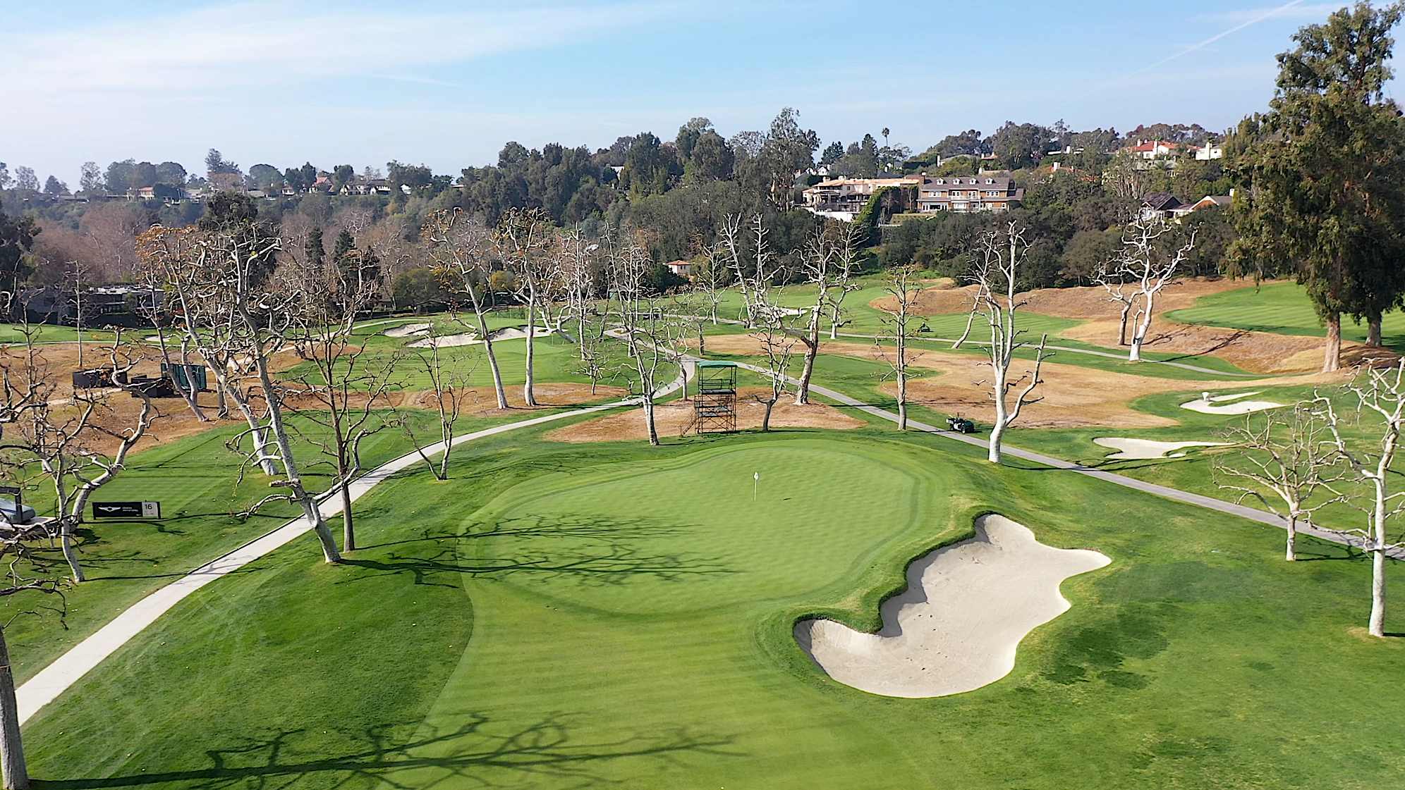 An aerial view of the par-5 15th hole at The Riviera Country Club. (PGA TOUR)
