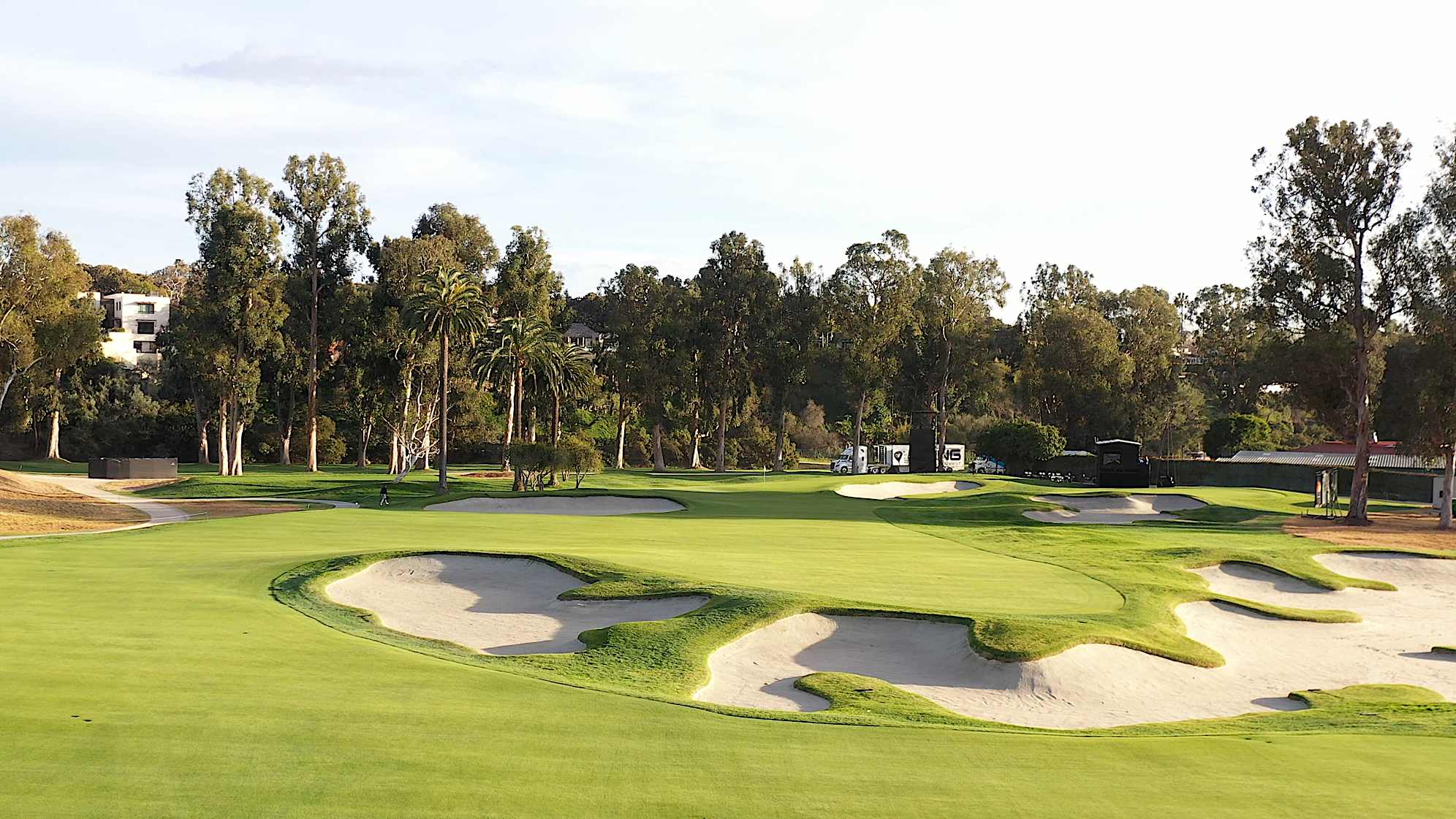 An aerial view of the iconic short, par-4 10th hole at The Riviera Country Club. (PGA TOUR)