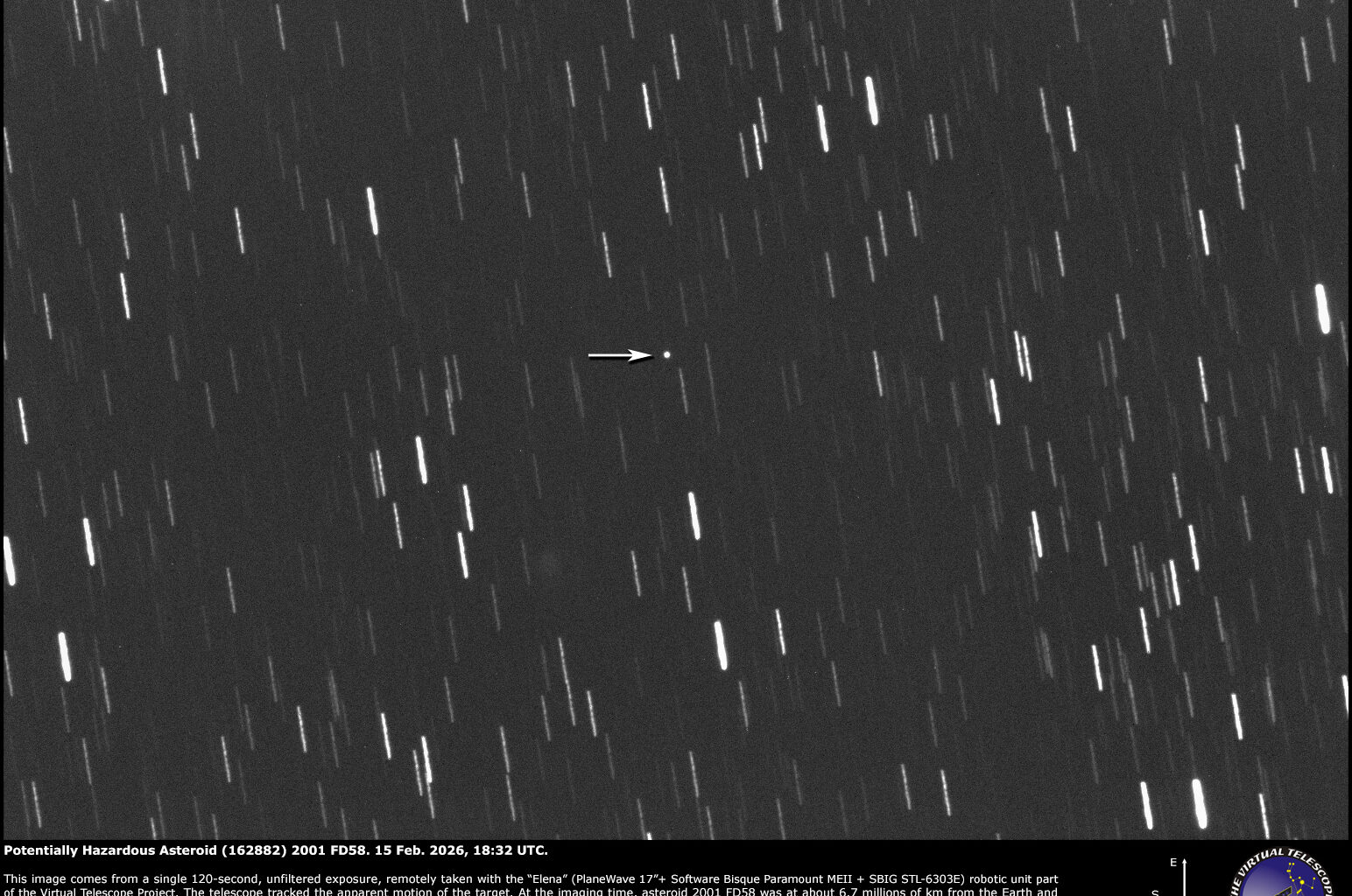 Potentially Hazardous Asteroid (162882) 2001 FD58: 15 Feb. 2026.